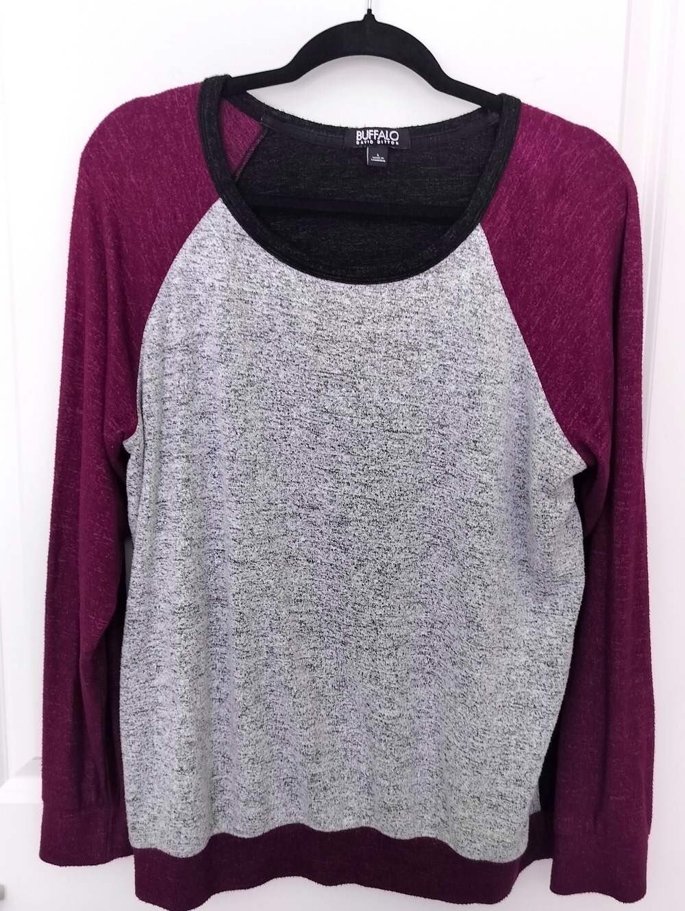 Buffalo David Bitton Plum and Heather Gray Raglan Sweatshirt